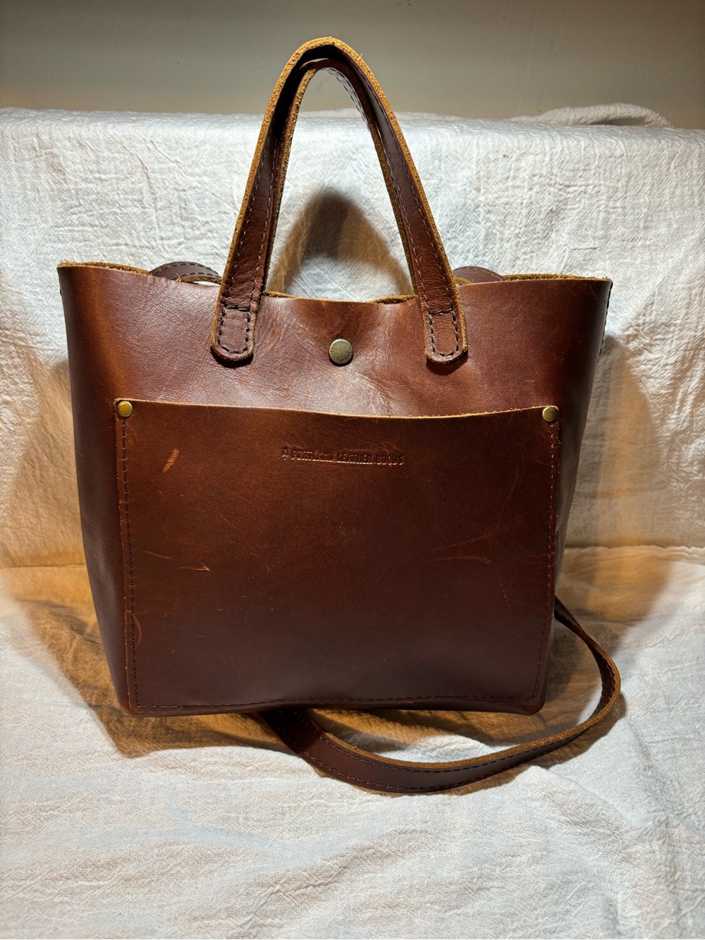 Portland Leather Mini Tote Crossbody Color: Cognac
